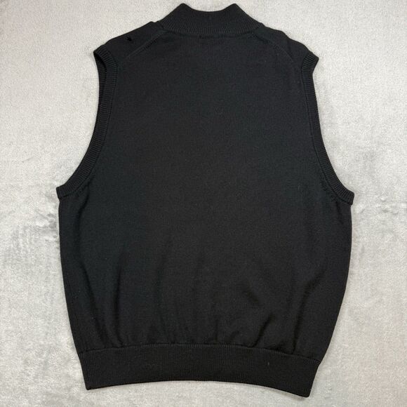 Brooks Brothers Sweater Mens Large Black Merino Wool Full Zipper Sleeveless Vest - Picture 1 of 8